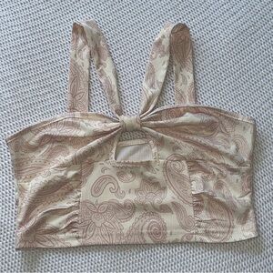 SHEIN pink and white floral pattern ribbed crop top